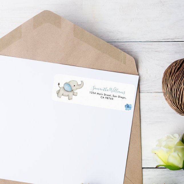Vattenfärgsfilter Elephant Baby Shower Returadress Etikett (Skapare uppladdad)