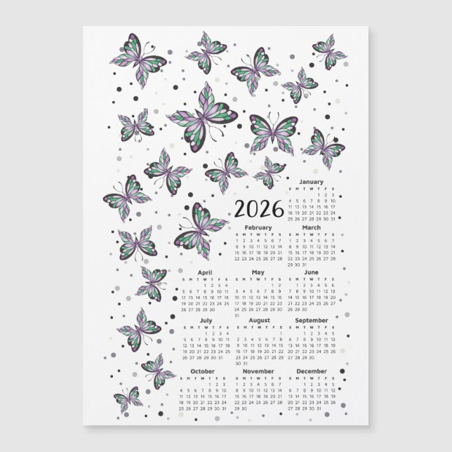Vattenfärgsfilter Lila Butterflies 2026 Calendar (Framsida)