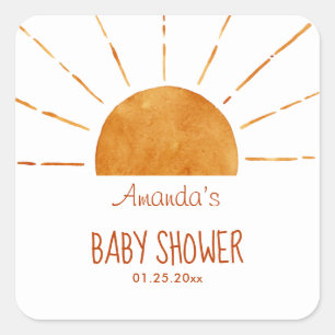 Vattenfärgsfilter Lycklig Gult Sunshine Boho Baby Fyrkantigt Klistermärke
