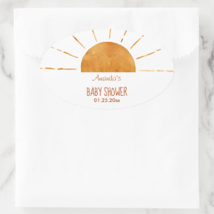 Vattenfärgsfilter Lycklig Gult Sunshine Boho Baby Ovalt Klistermärke