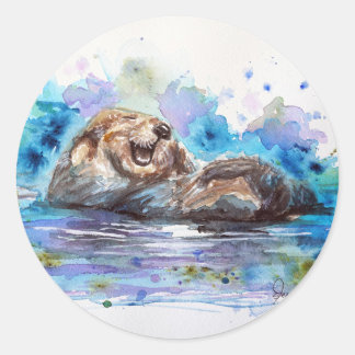 Vattenfärgsfilter Otter Stickers Runt Klistermärke