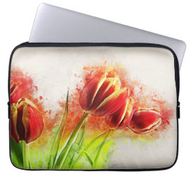 Vattenfärgsfilter Röd Gult Tulips-Blommigt Laptop Fodral