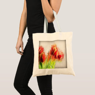 Vattenfärgsfilter Röd Gult Tulips-Blommigt Tygkasse
