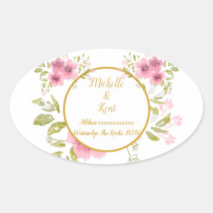 Vattenfärgsfilter Rosa Anemone Blommigt Sticker Ovalt Klistermärke