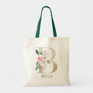 Vattenfärgsfilter Rosa Blommigt Brev B Monogram To Tygkasse