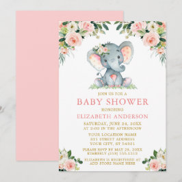 Vattenfärgsfilter Rosa Blommigt Guld Baby Shower E Inbjudningar