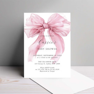 Vattenfärgsfilter Rosa Bow Ribbon Baby Shower Inbjudningar