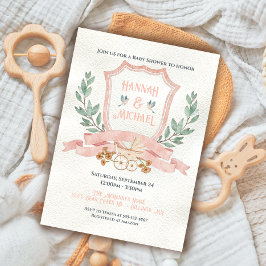 Vattenfärgsfilter Vapensköld Baby Rosa Shower Inbjudningar
