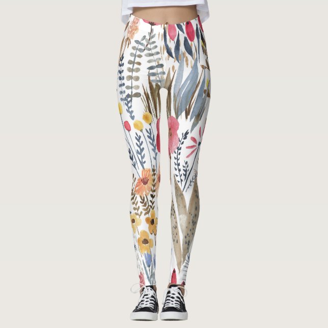 Vattenfärgsfilter vår blommor, skarvlös patron leggings (Framsida)