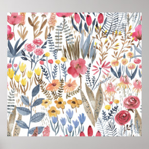 Vattenfärgsfilter vår blommor, skarvlös patron poster