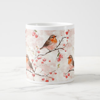 Vattenfärgsfink i Snowy Winter Träd & Berries Jumbo Mugg