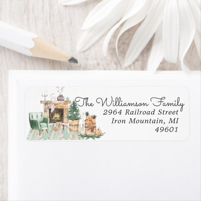 Vattenfärgsfireplace | Juldagen Returadress Returadress Etikett (Insitu)