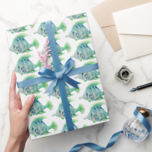 Vattenfärgsfisk av skaldjur Art Blå tropiska fiska Presentpapper