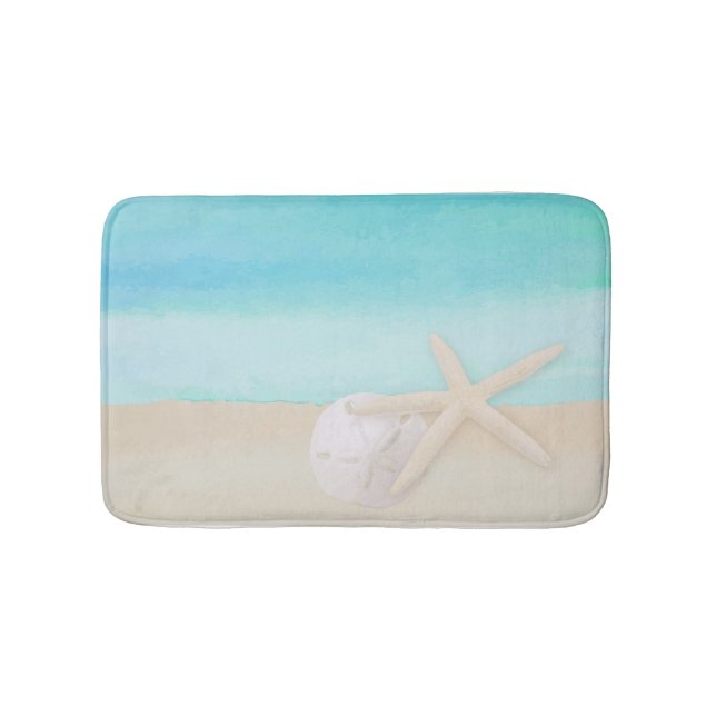 Vattenfärgsfisk, havsstjärtad fisk och sanddollar badrumsmatta (Framsidan)