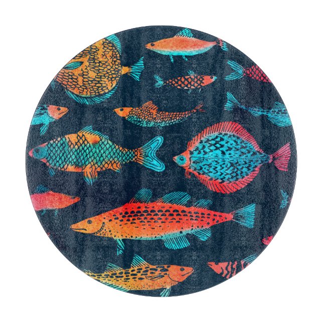 Vattenfärgsfiske: Djupt blått, sömlöst (Framsidan)