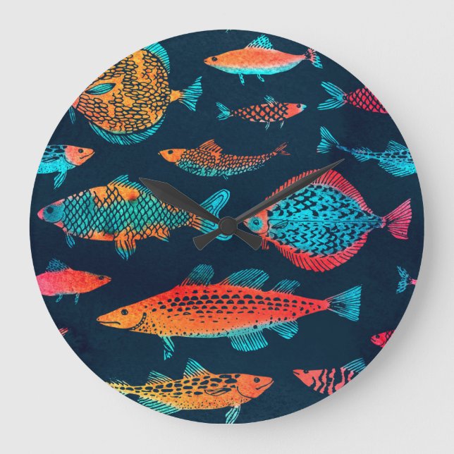 Vattenfärgsfiske: Djupt blått, sömlöst Stor Klocka (Framsida)