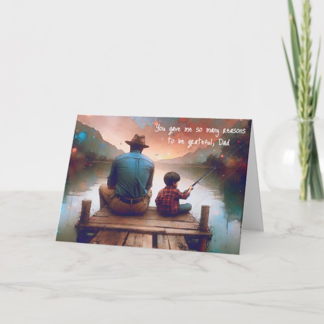 Vattenfärgsfiske i Pappa och pojkfiske efter födel Kort (Framsida)