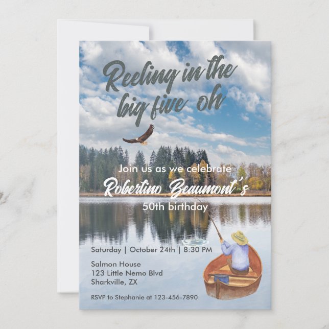 Vattenfärgsfiske vid Sjö 50:e Födelsedagsfesten Inbjudningar (Framsida)