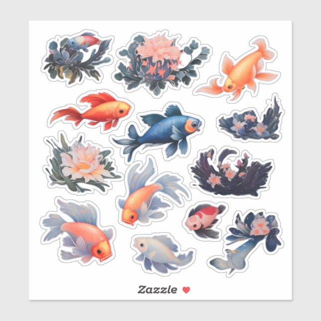 Vattenfärgsfiskskrapboksmall Klistermärken (Ark)