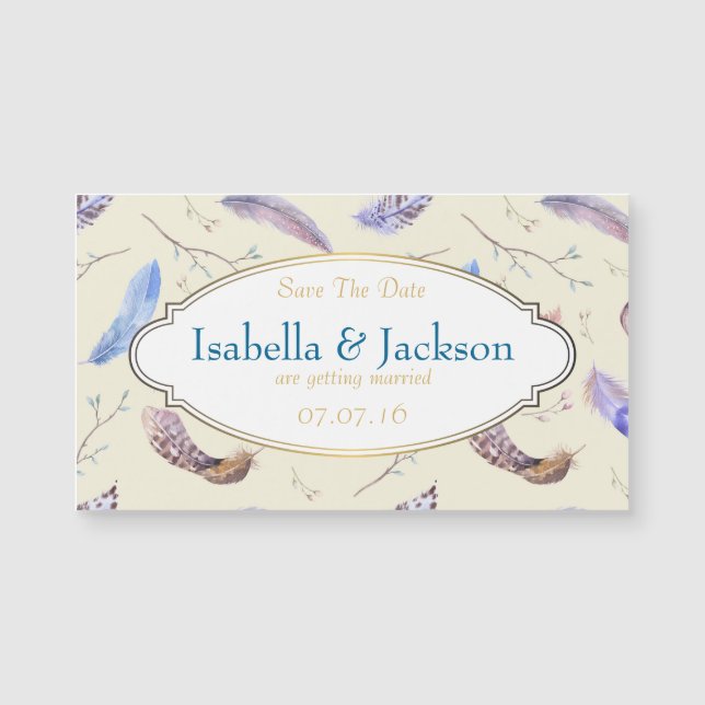 Vattenfärgsfjädrar och Finare Ram Spara datumet (Framsida)