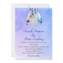 Vattenfärgsfjädrar på den blå Lilan Bröllop