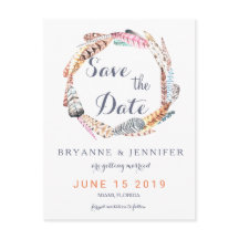 Vattenfärgsfjädrar Rustic Bohemian Spara datumet