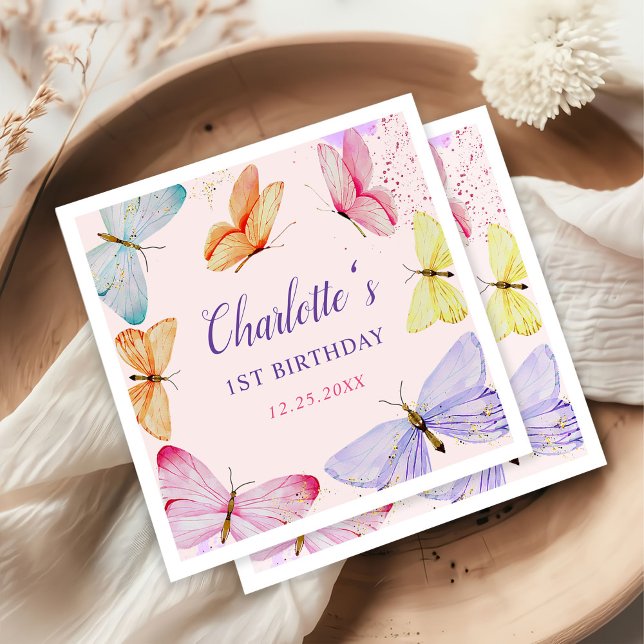 Vattenfärgsfjäril 1:a födelsedag pappersservett (Skapare uppladdad)