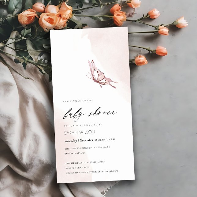  vattenfärgsfjäril, babyskor Inbjudan (Skapare uppladdad)