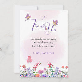 Vattenfärgsfjäril & Bees Lila Wildblomma Tack Kort