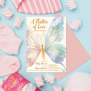 Vattenfärgsfjäril Elegant Glitter Baby Shower Inbjudningar