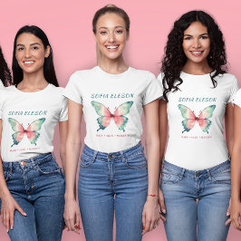 Vattenfärgsfjäril Elegant  Rosa Namn Salon T Shirt