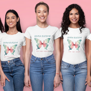 Vattenfärgsfjäril Elegant  Rosa Namn Salon T Shirt