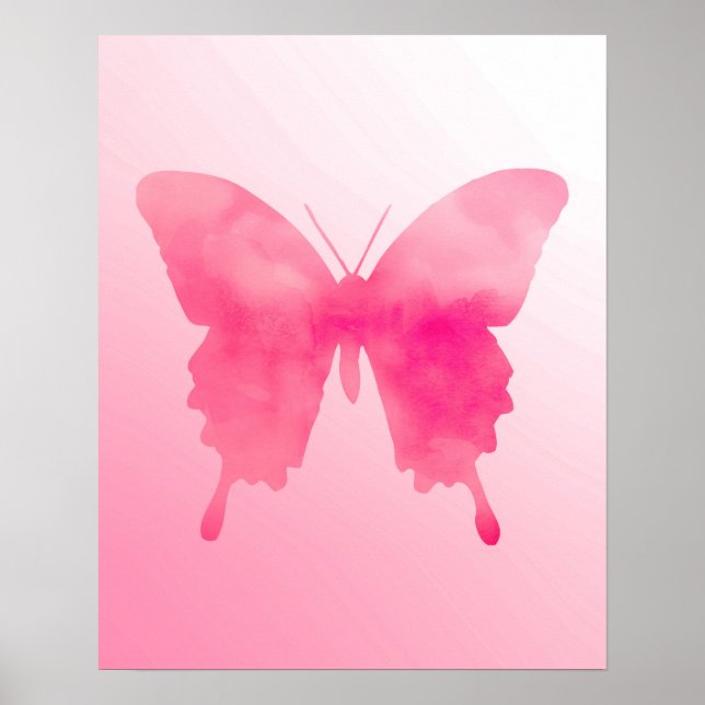 Vattenfärgsfjäril - Fuchsia och Rosa Poster (Framsidan)