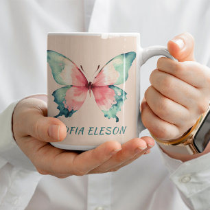 Vattenfärgsfjäril Girly Feminine Rosa Kaffemugg