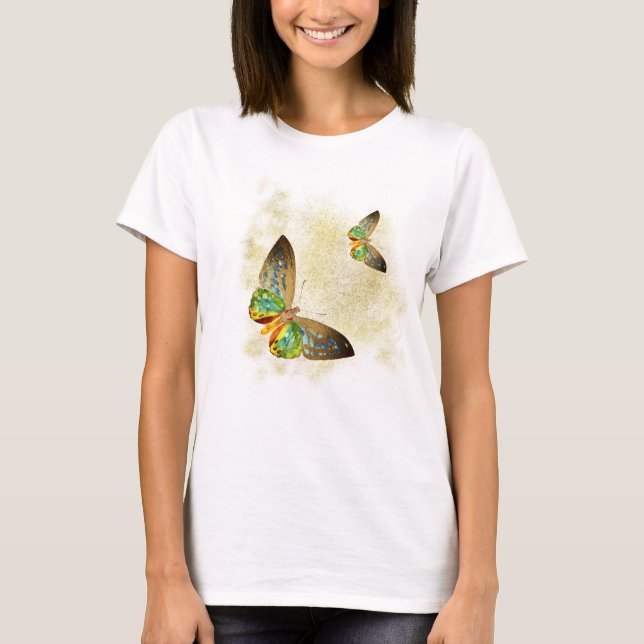 *~* Vattenfärgsfjäril Guld på Guld Dust Glitter T Shirt (Framsida)