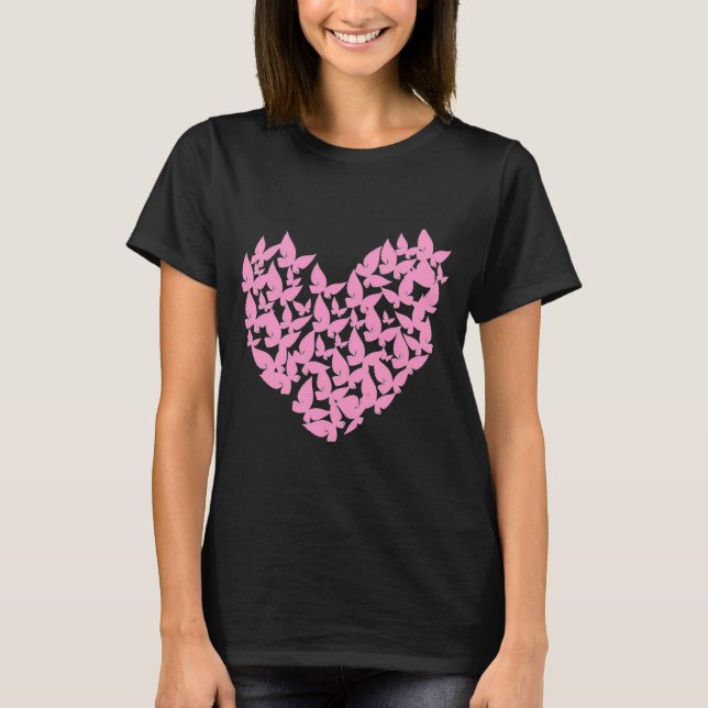 vattenfärgsfjäril, hjärta rosa kärlek tshirt tee (Framsida)