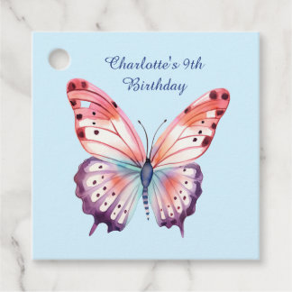 Vattenfärgsfjäril i Rosa Lila och Blue Gåvor Etiketter