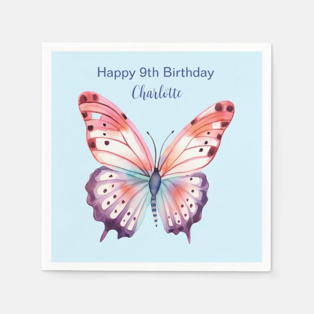 Vattenfärgsfjäril i Rosa Lila och Blue Pappersservett (Framsidan)