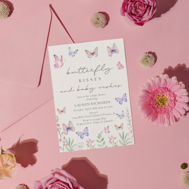 Vattenfärgsfjäril Kisses Baby Shower Inbjudningar (Skapare uppladdad)