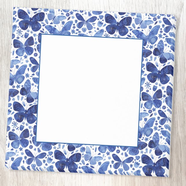Vattenfärgsfjäril Mönster Blue Post-it Block (Butterfly pattern watercolor blue and white post it notes)
