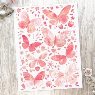 Vattenfärgsfjäril Mönster Rosa Vykort