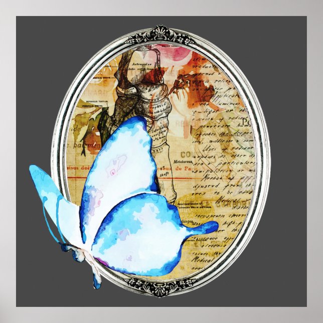 Vattenfärgsfjäril och Ram Poster (Framsidan)