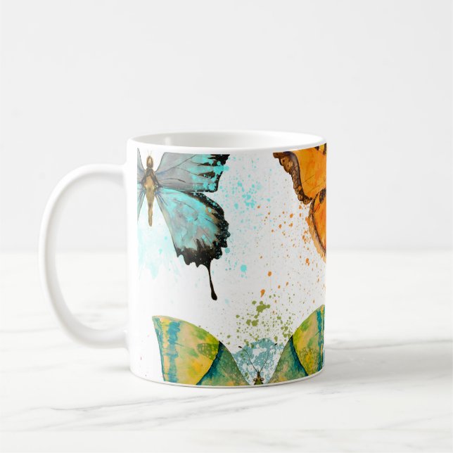 Vattenfärgsfjäril Sömlös, ömtålig Mönster Kaffemugg (Vänster)