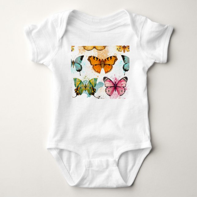 Vattenfärgsfjäril Sömlös, ömtålig Mönster T Shirt (Framsida)