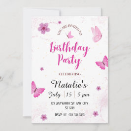 Vattenfärgsfjärilar Födelsedagsfest inbjudan