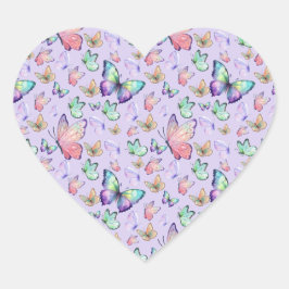 Vattenfärgsfjärilar Sömlös Lila Mönster Hjärtformat Klistermärke