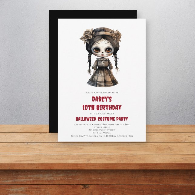 vattenfärgsfläckig doll-spooktaculär födelsedag inbjudningar (Skapare uppladdad)