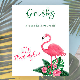 Vattenfärgsflamingo babydusch - Drinks Poster