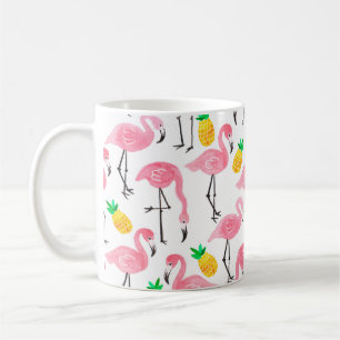 Vattenfärgsflamingo rosa bläck och ananas gult  kaffemugg