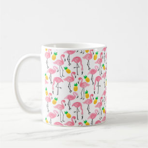 Vattenfärgsflamingo rosa bläck och ananas gult  kaffemugg